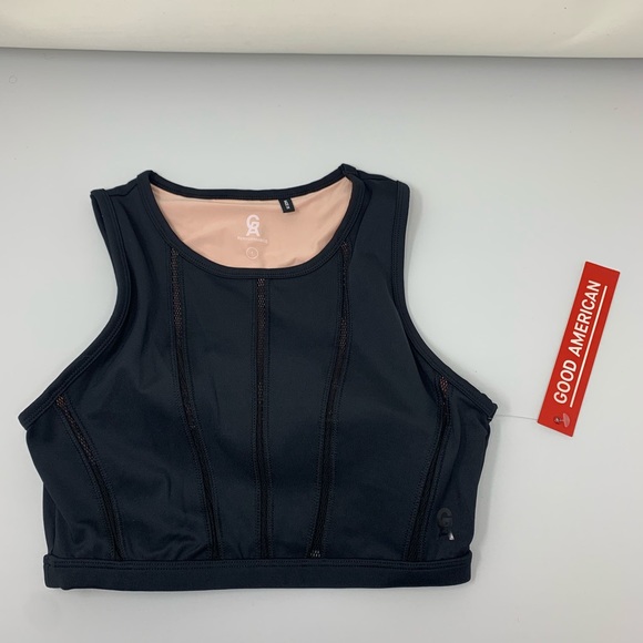 Good American Mixed Mesh Black Athletic Crop Top - Picture 4 of 8